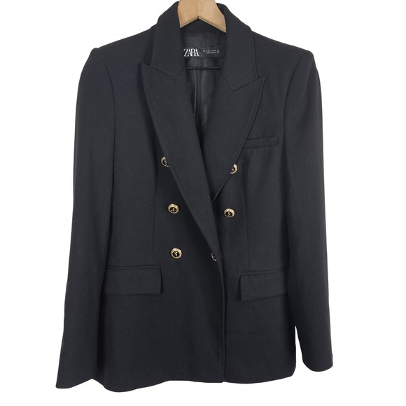 Zara Jackets & Blazers - Zara‎ Tailored Double Breasted blazer with shoulder pads, black, size S